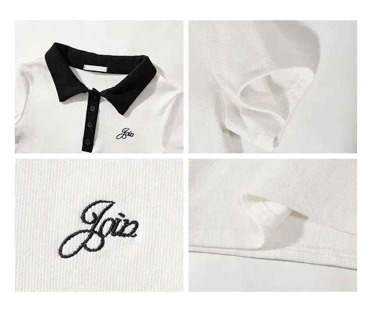 Women's Slim Fit Short Sleeve Polo Shirt Summer New Color Collision Design Red T-Shirt Top Fashionable Casual Business Wear.