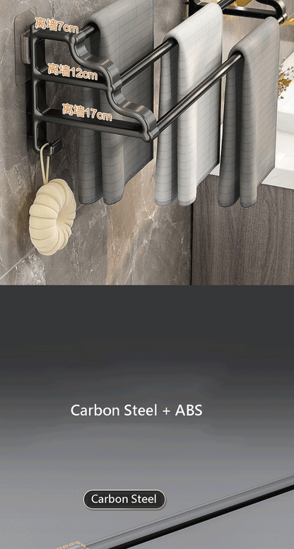 Handtuchhalter mit drei Stangen, selbstklebender, stanzfreier Handtuchhalter mit Haken, platzsparender Handtuch-Aufbewahrungsregal für Badezimmer