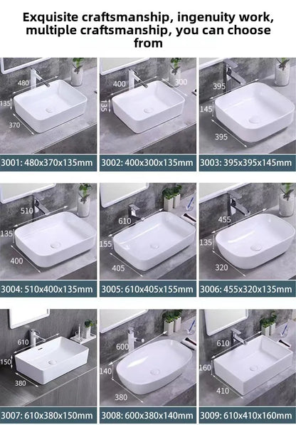 Hotel Commercial Square Weiß Keramik Aufsatzwaschbecken Waschtisch Waschtisch Porzellan Multi-Size für Badezimmer Balkon