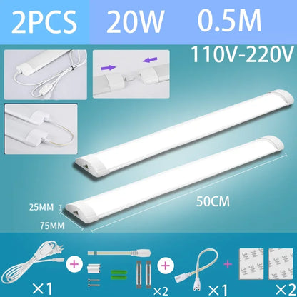Led Tube Light With Switch Wire 110V 220V 30/50cm Lighting Strip Lamps 10W 20W For  Living Room Bedroom Closet Kitchen Lamp.