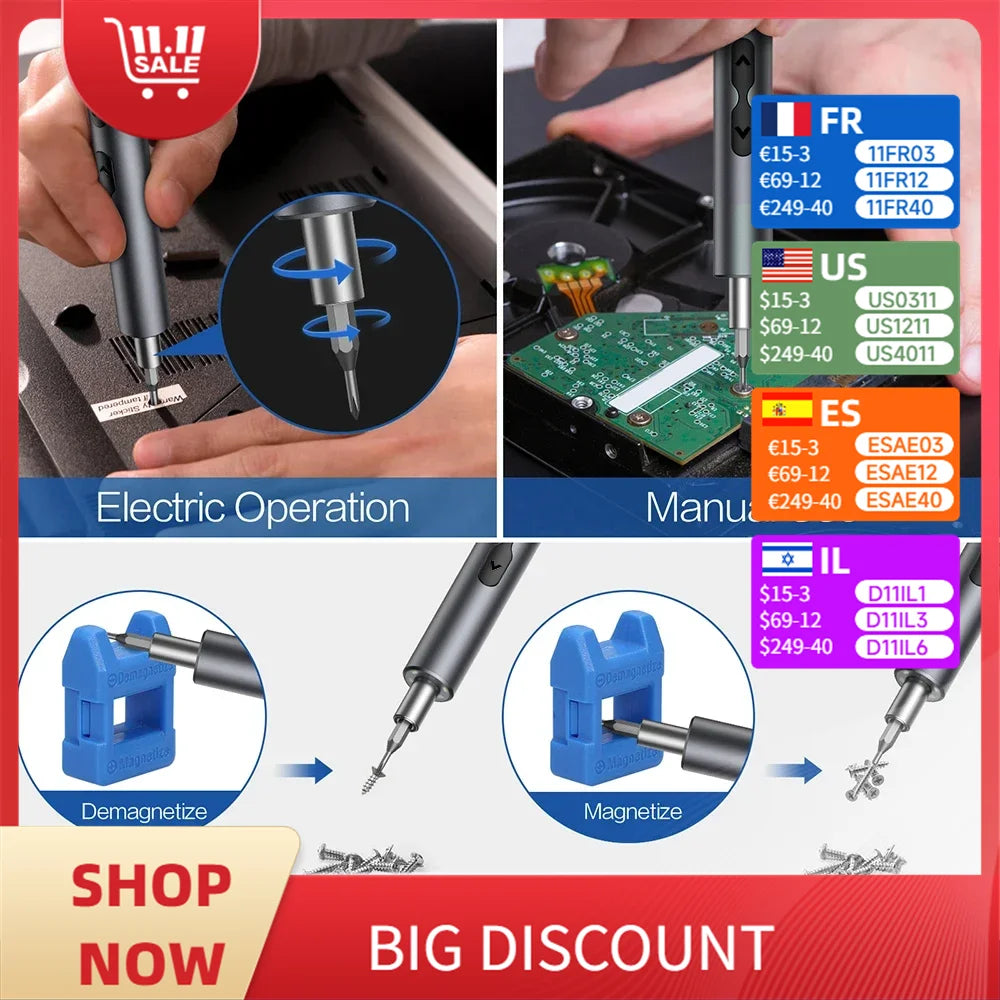 28/62 in 1 Elektro-Schraubendreher-Set, Präzisions-Elektrowerkzeug-Set, wiederaufladbar, kabellos, Mini, kleine Bits für Xiaomi Mobile Cell Repair