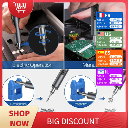 28/62 in 1 Elektro-Schraubendreher-Set, Präzisions-Elektrowerkzeug-Set, wiederaufladbar, kabellos, Mini, kleine Bits für Xiaomi Mobile Cell Repair