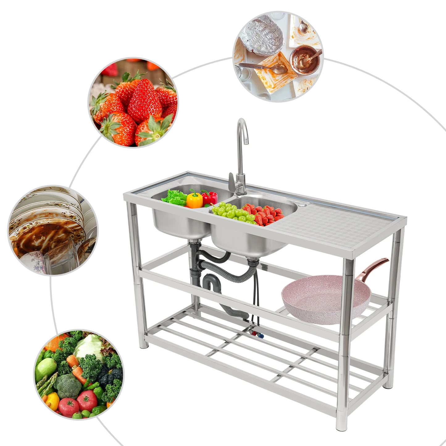 Restaurant Küchen spüle freistehende gewerbliche Küchen spüle Set Edelstahls püle