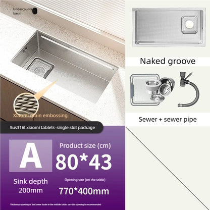 316L Stainless Steels Kitchen Sink Household Dish Vegetable Wash Basin Can be Installed On Either Side Large Single Slot