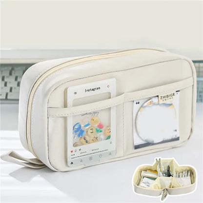 Stift-Aufbewahrungstasche, Federmäppchen, 2-lagig, große Kapazität, Kosmetik, hochwertiges Lernzubehör, einfache Schreibwarenboxen für Studenten