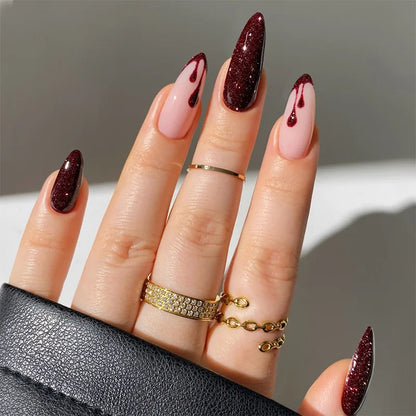 24Pcs Gothic Halloween Press On Nails - Creepy Skeleton Finger Fake Nails, Long Almond Black/White Acrylic False Nails Patches.