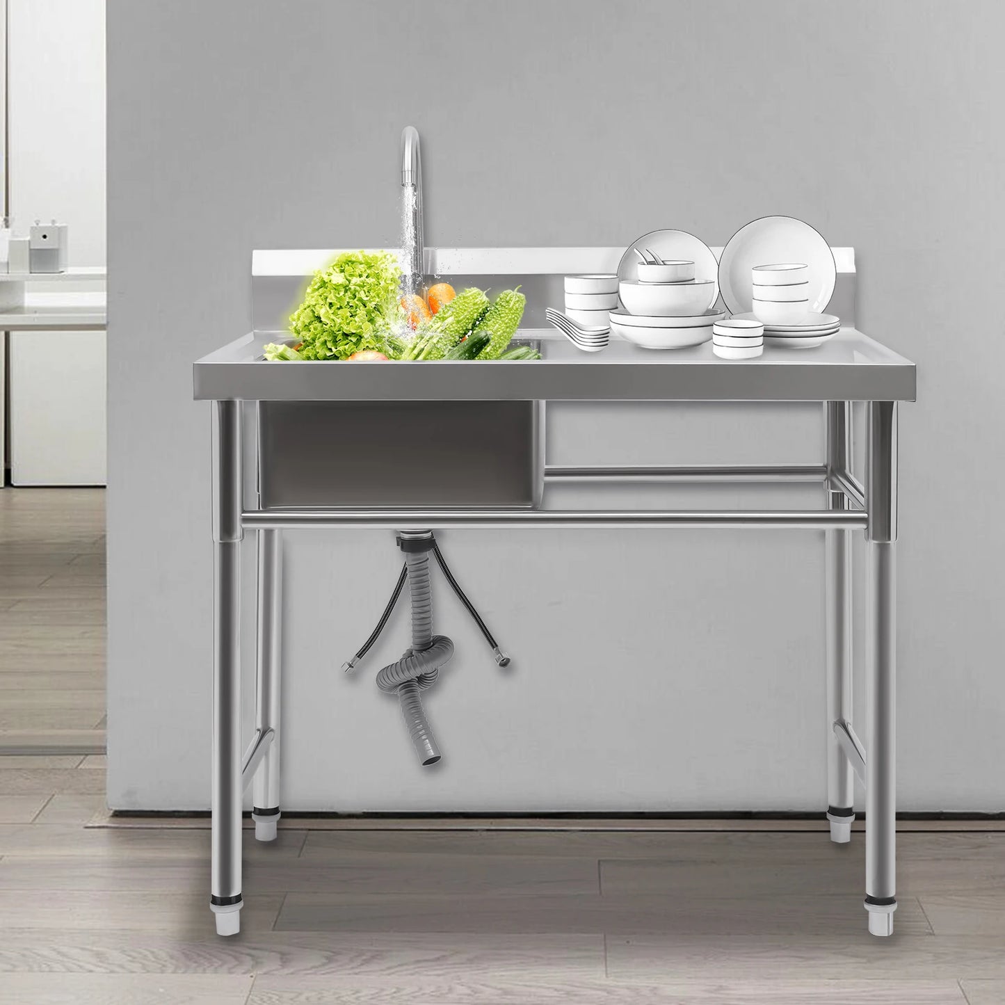 [Edelstahlspüle] 201 Edelstahlspüle – 100 x 60 x 93 cm – für gewerbliche Räumlichkeiten – tiefes Becken