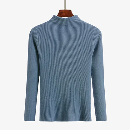 Frauen Fashion Solid Strick Pullover Vintage Langarm Zip-up Grundlegende Hälfte Rollkragenpullover Weibliche Pullover Chic Casual Tops