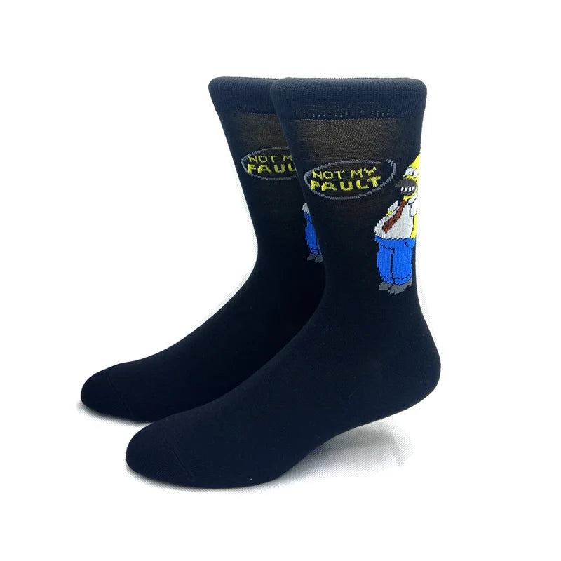 New 1 Pair The Simpsons Harajuku Women Men Socks Cartoon Personality Skateboard Socks Anime Middle Tube Cotton Unisex Socks.