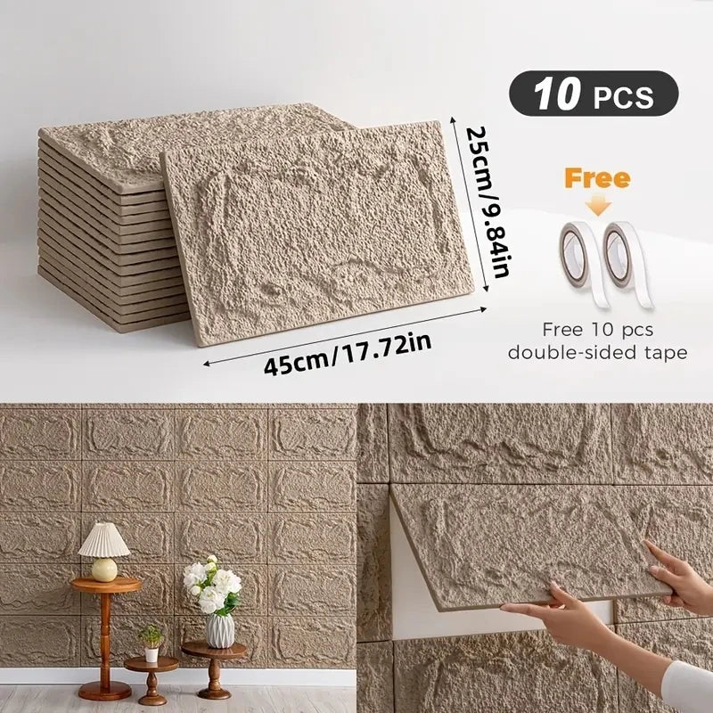 PU stone wall panel, 10 mm, realistic brick pattern, anti-mould and moisture-proof, waterproof and washable, suitable for/outdoo