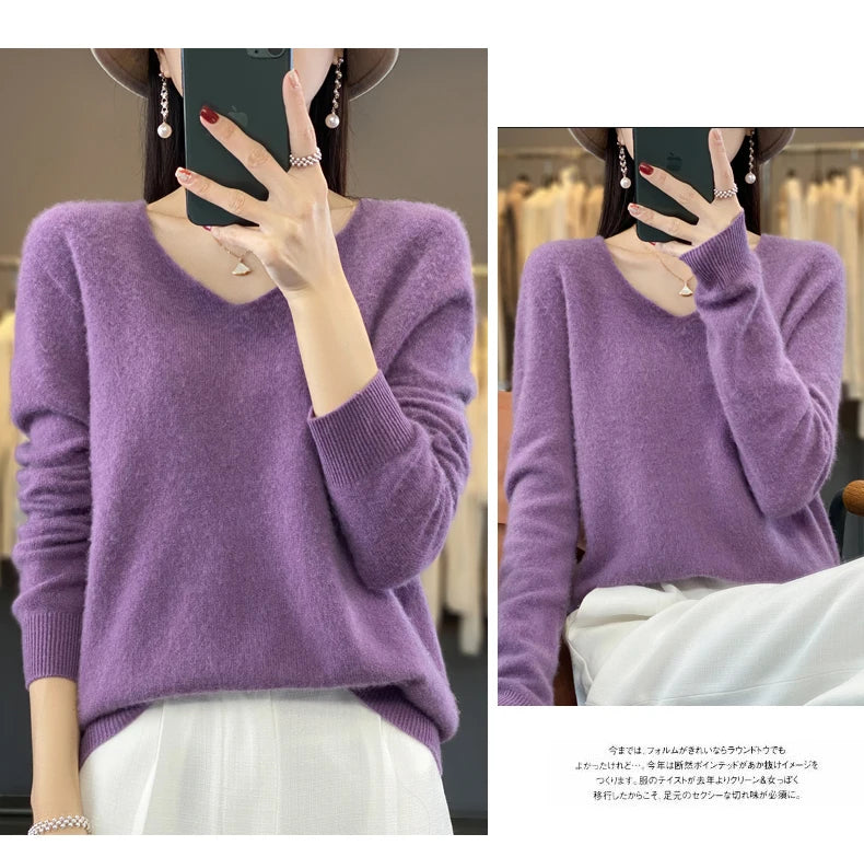 2024 100% Merino Reine Wolle V-ausschnitt Herbst Und Winter Pullover Pullover Neue Kaschmir Pullover frauen Beiläufige Gestrickte Top DMR201