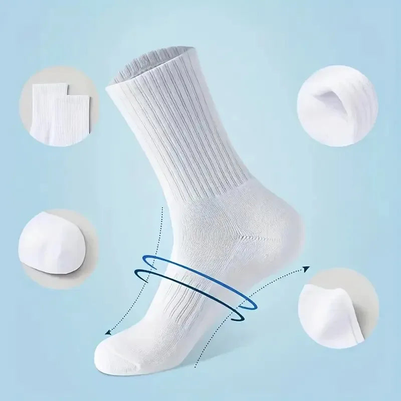 5/10/20 Pairs Neutral Solid Color Round Neck Socks Spring Autumn Sweat Absorbing Breathable Comfortable All-season Sports Socks.