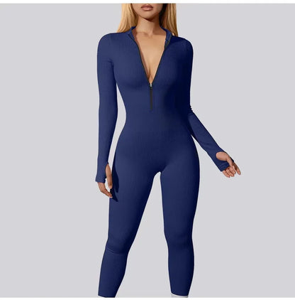 2024 New Fitness Outfit Female Casual Sport Workout Zipper Jumpsuit Women Romper Long Sleeves Skinny Activity Wear Overalls Tops.