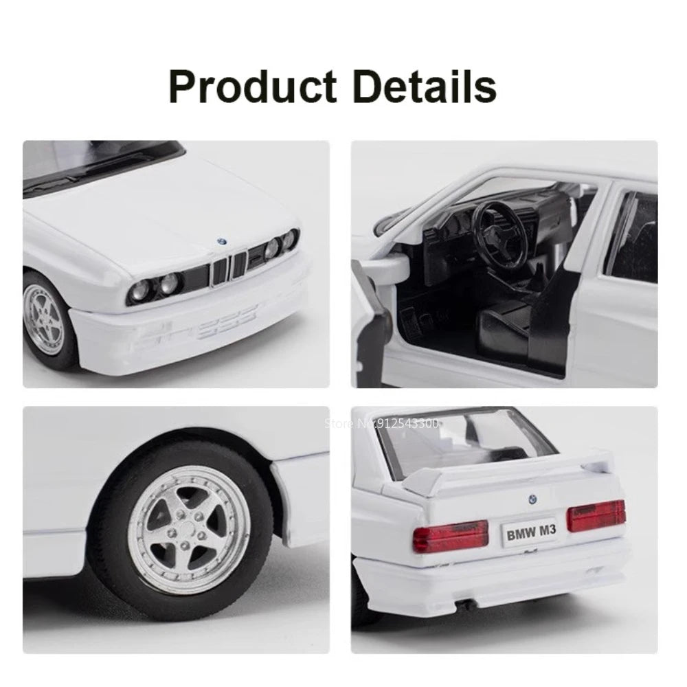 1/36 BMW M3 1987 Alloy Toys Car Model Metal Diecasts Toy Vehicles Authentic Exquisite Interior Pull Back 2 Door Opened Kids Gift.