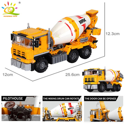 HUIQIBAO Engineering Truck Building Blocks Vehicle Excavator Bulldozer Crane Car Bricks City Construction Toys For Children Boys.