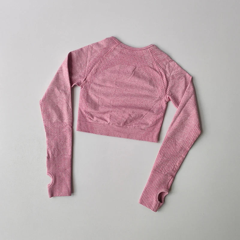 Women's Shirt Seamless Crop Top Fitness Shirts Long Sleeve Sports Top Woman Yoga Tops Activewear With Thumb Hole Sportswear.