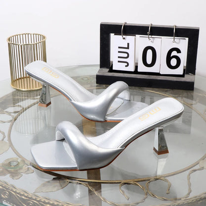 High heeled slippers 2025 Summer wear open-toed Women's sandals with thin heels 7CM Sexy red high heels Banquet shoes.