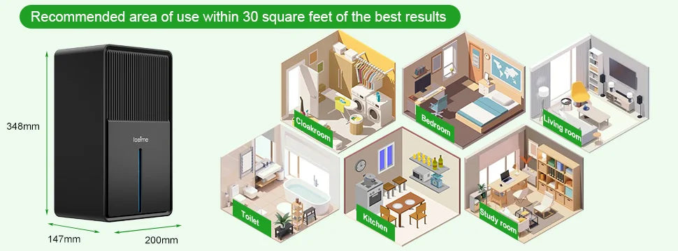 LOEFME 3000ml Electric Dehumidifier Large Air Dryer Drying Mode Mould Moisture Damp with Timer 800mL/Day for Home Bedroom Office.