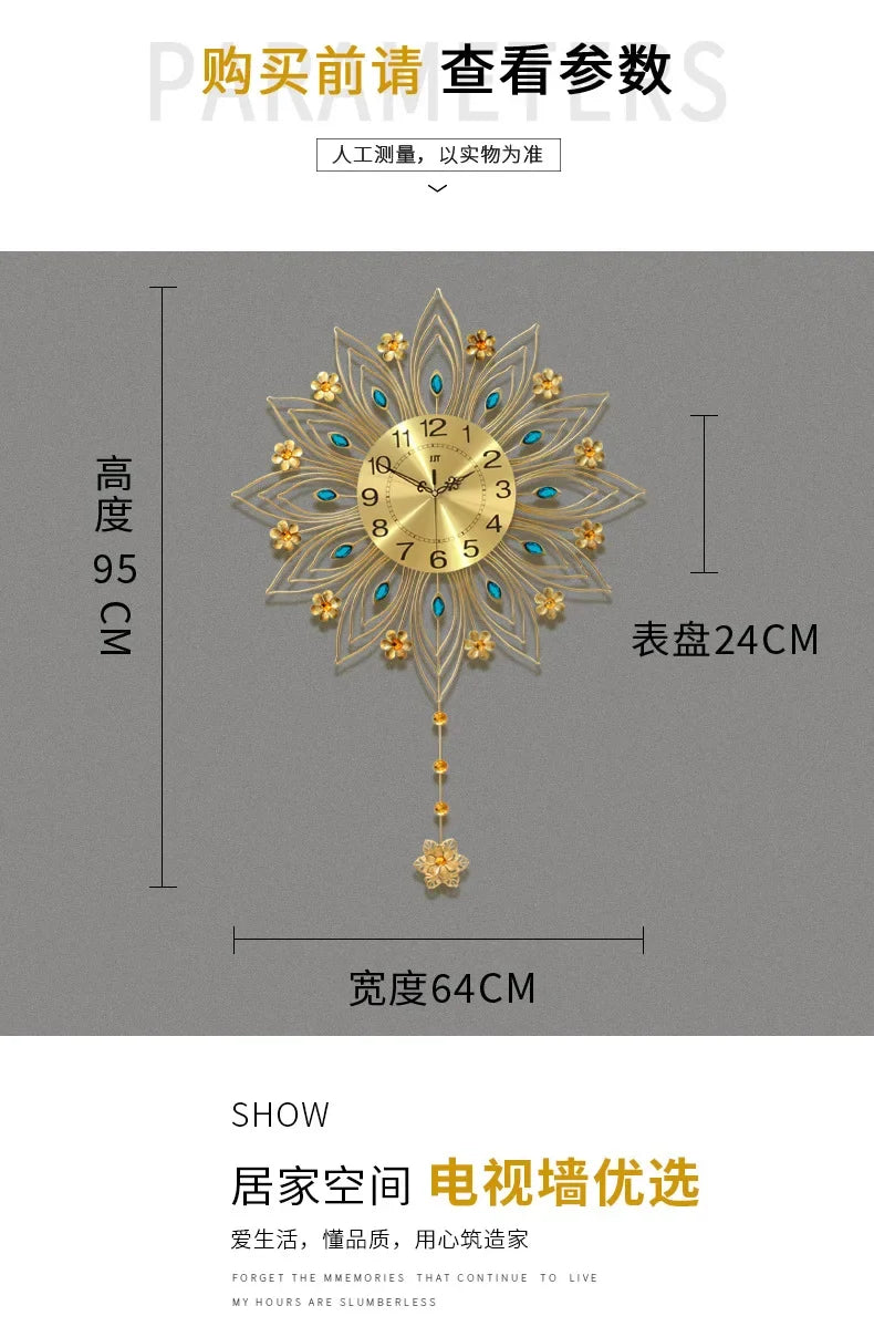 2024 heiß verkaufen Licht Luxus Eisen Kunst Atmosphäre High-End einfache Pfau Wanduhr Mode Wohnzimmer Uhr nach Hause Wandbehang