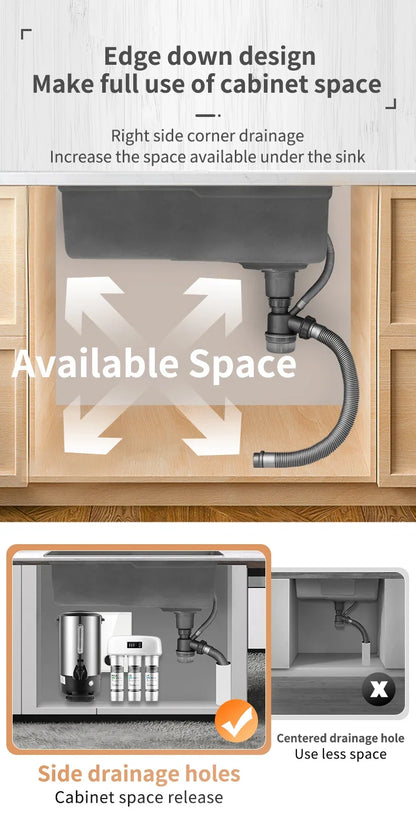 Waterfall Kitchen Sink Gold 304 Stainless Steel Modern Multifuctional Large Sink  Above Counter Apron Front Installation