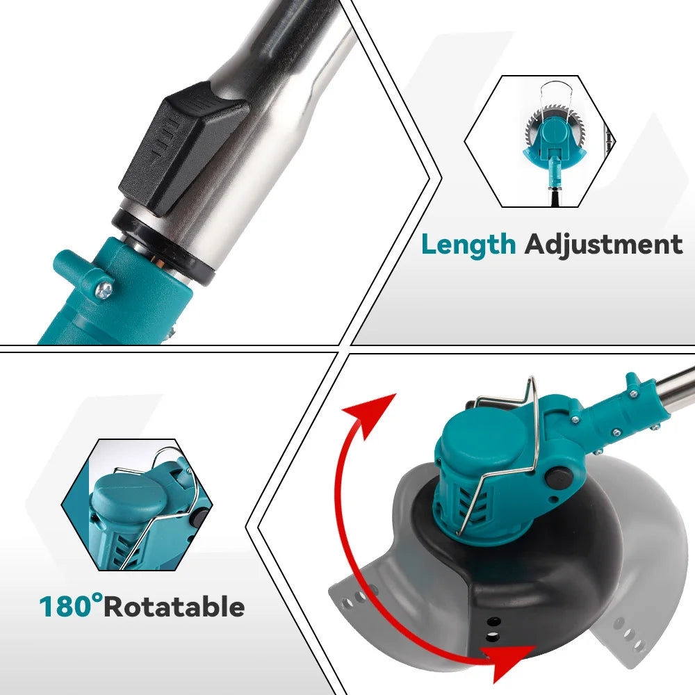 YOFIDRA 100–135 cm elektrischer Rasenmäher, 1500 W, kabellos, faltbar, Trimmer, Beschneiden, Schneiden, Garten, Elektrowerkzeug für Makita-Akku-Pin
