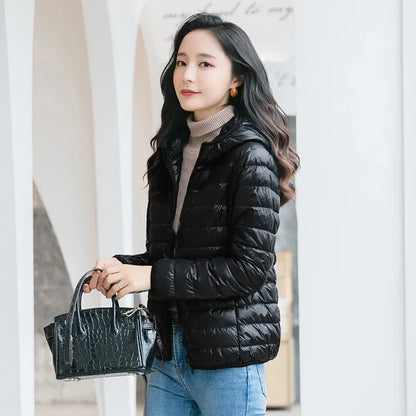 Winter Women's Light Down Hooded Jacket,Red Blue Khaki Green Available,European Size S-XXL,Women Coats