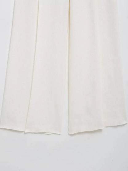 HH Women's Suits White Turn-Down Collar Long Sleeves Lace-Up Blazers+High Waist Zipper Long Pants Female Spring Fashion Sets