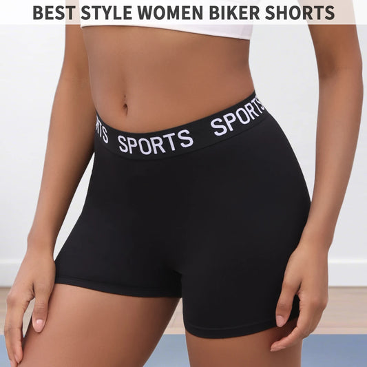 Super Soft Letter Waist Biker Shorts For Women No See Through Workout Running Yoga Athletic Push Up Gym Fitness Shorts.