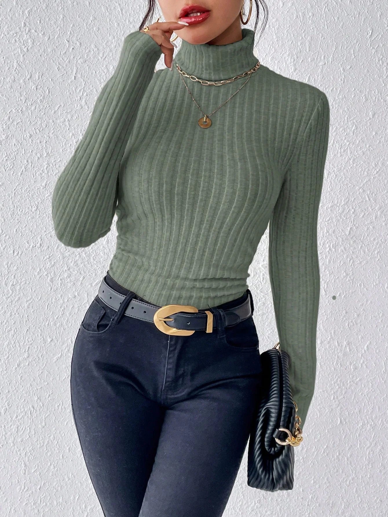 Herbst und Winter Sexy Textur Pit Streifen Schlank Stricken Langarm frauen t-shirt Neue High Neck frauen Tops Casual frauen Tops