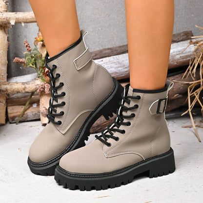 Chunky Platform Thick Heel Pink Ankle Boots Women 2025 Winter Punk Thick Bottom Lace Up Motorcycle Boots Metal Buckle Booties
