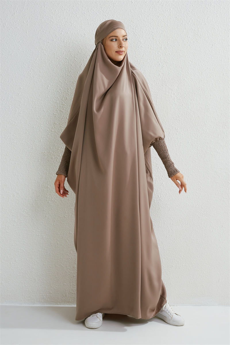 Muslimische Abaya mit Kapuze, Smockärmel, einteiliges Gebetskleid, Damen, Jilbab, islamische Kleidung, Dubai, Saudi-Arabien, schwarze Robe, türkische Bescheidenheit