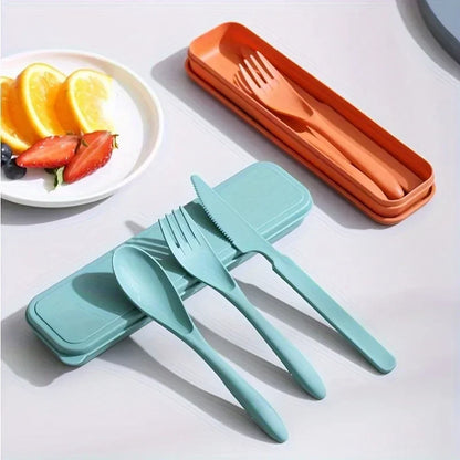 3In1 Portable Cutlery Set Reusable Home Travel Utensil Set Fork Spoon Knife with Box Dinnerware Set Picnic Camping Tableware.