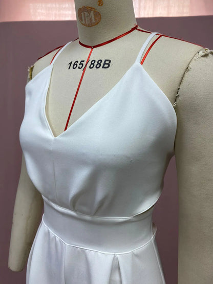 Women Sexy Jumpsuits Backless V-neck Spaghetti Strap Lace-up New Summer Sleeveless Elegant Street Wide-leg Pants Long Rompers