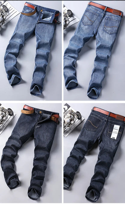 New Business Men's Jeans Casual Straight Stretch Fashion Classic Smoke Gray Blue Black Work Denim Trousers Male Brand Clothing