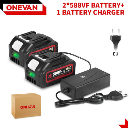 ONEVAN 18V 588VF 22900mAh Lithium-Ionen-Akku mit Ladegerät für Elektroschrauber Kettensäge Elektrowerkzeug-Akku