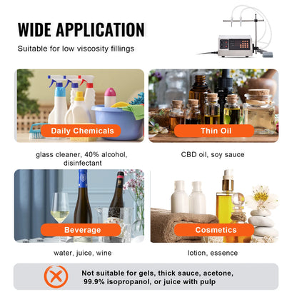 SucceBuy 30-4000ml Liquid Filling Machine Double Nozzle Automatic Bottle Filler with Digital Control for MilkWater Wine Beverage.