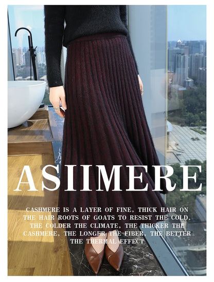 mink cashmere skirt Fashion long dress women A-line skirt autumn winter loose pleated skirt elegant high-waisted skirt ladies.
