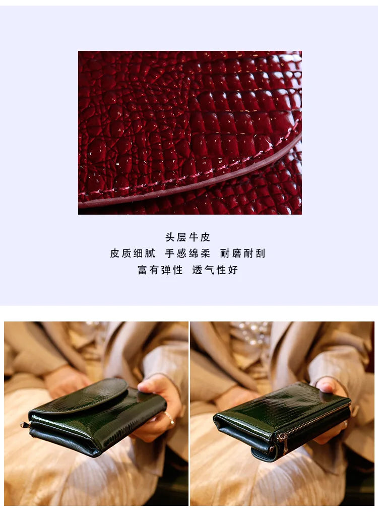 Magnetic Clasp Short Ladies Genuine Leather Wallet 2025 New Alligator Cow Leather Purse Woman RFID Card Holder Mini Clutch.