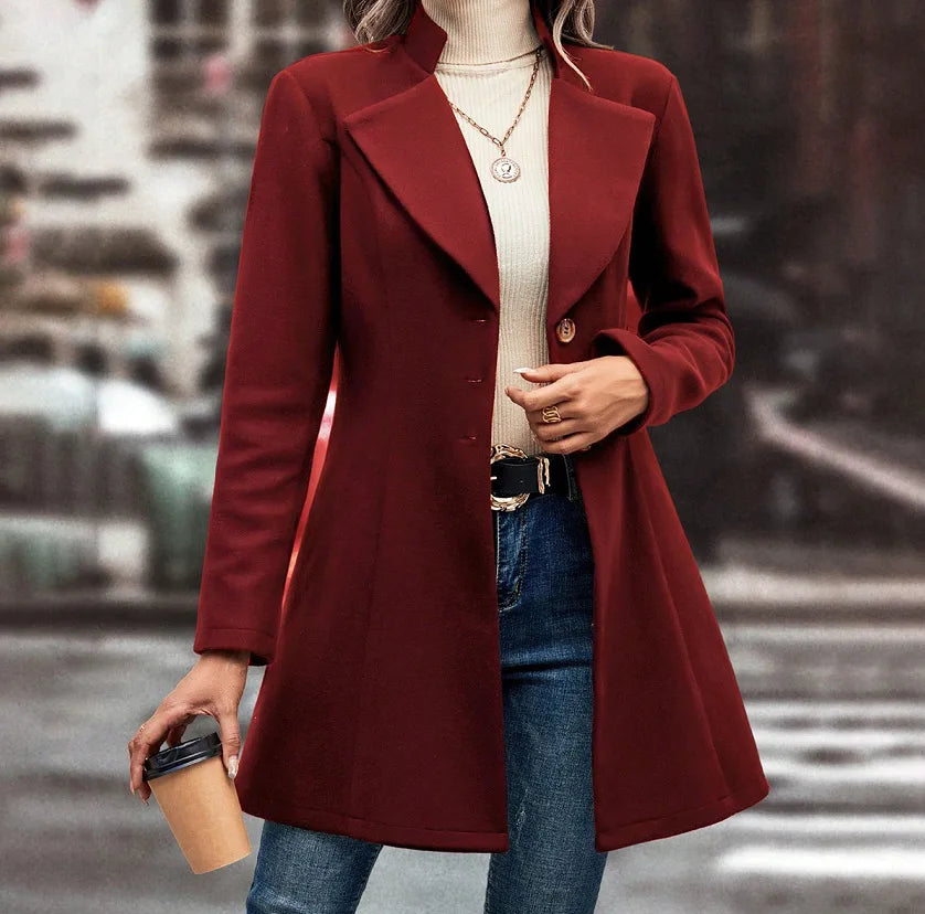 Strickjacke mischt solide Langarm Einreiher Oberbekleidung Loose Fit Knopf umdrehen Kragen Wolle Mäntel Knopf Büro Dame