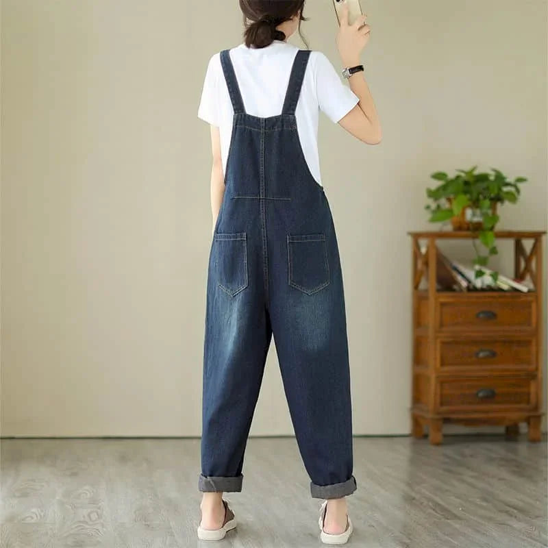 Denim Jumpsuits for Women Pocket Design Korean Style Loose Straight Pants One Piece Outfit Women Overalls for Women Playsuits.