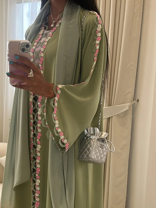 Muslim Women Dubai Abaya Embroidery floral Kimono Cardigan Dress Kaftan Ramadan Robe Femme African dresses Islam Clothing Kebaya.