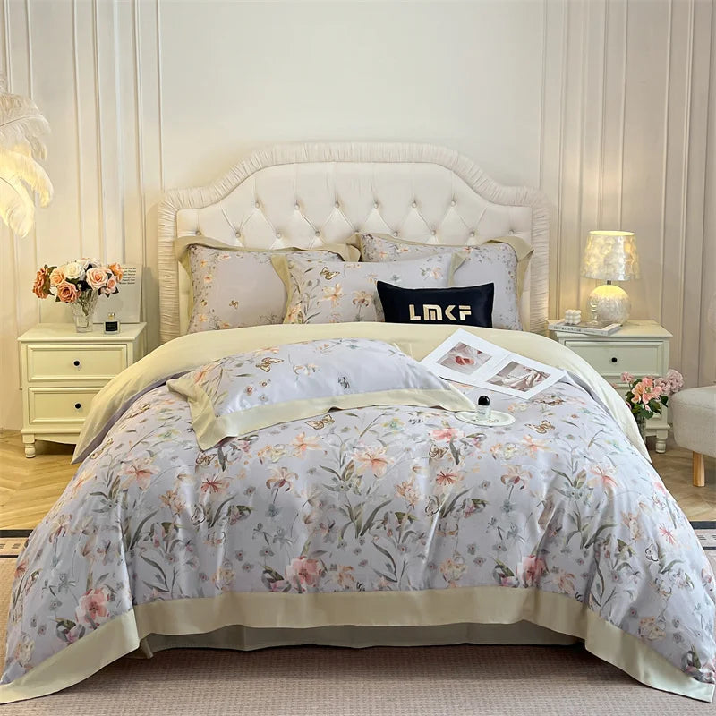 Flowers Prints Bedding Set Lyocell Eucalyptus Fiber Super Soft Silky Cool Feeling Duvet Cover Bed Sheet/Fitted Sheet Pillowcases