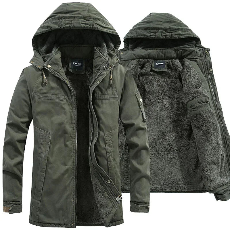 Parkas Coat Military Windproof Hooded Jackets Man Washed Cotton Thick Fleece Casual New  Winter Warm Varsity Jacket Men.