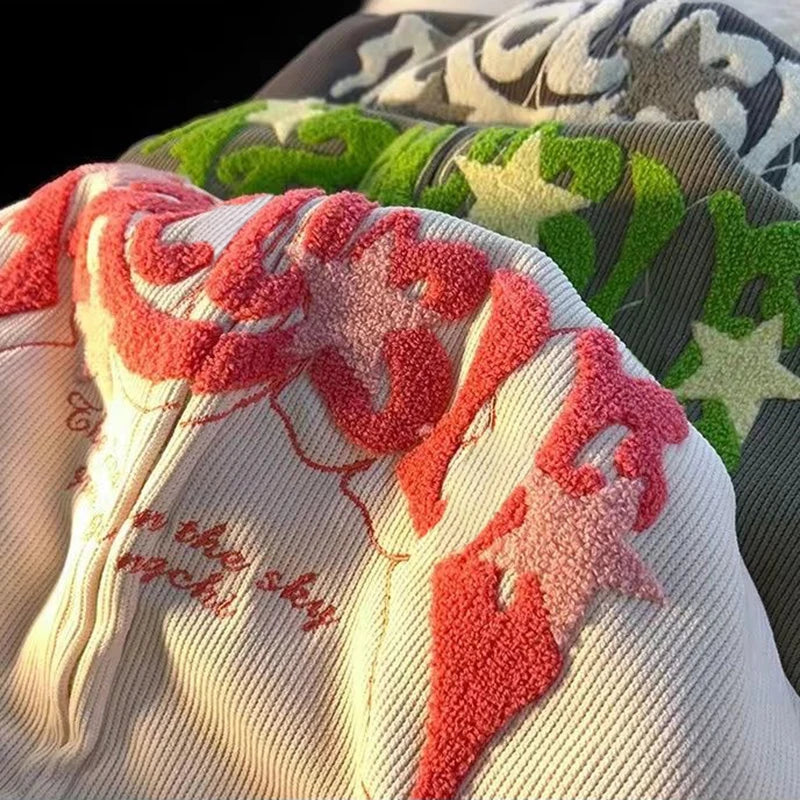 Plus Größe XL-3XL Cord Stickerei Lose Hoodies Frauen Frühling Herbst Lange Sleeve Zipper Kapuze Hemd Harajuku Y2K Sweatshirt.