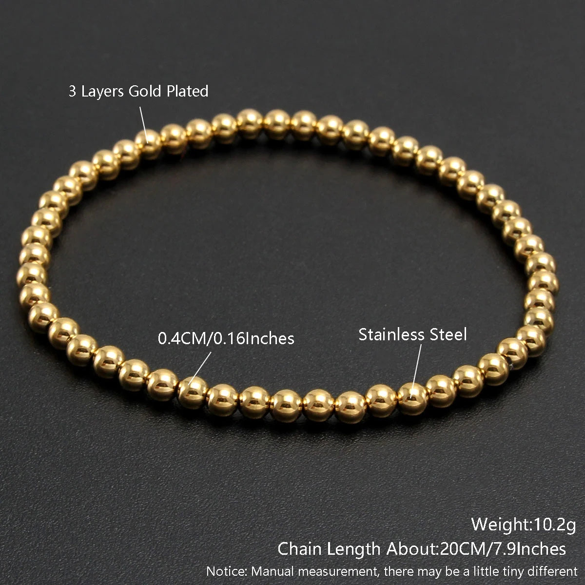 MHS.SUN Trend Stretch Stainless Steel Bracelets Gold Sliver Color 2MM 5MM 8MM Stacked Ball Beaded Bracelet For Women Men Jewelry
