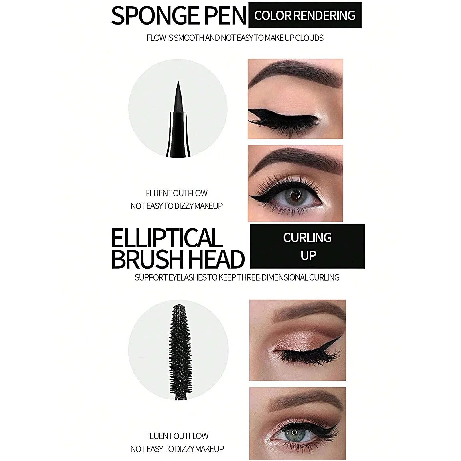 YANQINA Liquid Eyeliner Pencil 4D Waterproof Mascara Set Cosmetics Eye Liner Thick Curling Mascara Eyebrow Pencil Eyes Makeup.