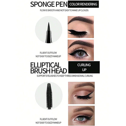 YANQINA Liquid Eyeliner Pencil 4D Waterproof Mascara Set Cosmetics Eye Liner Thick Curling Mascara Eyebrow Pencil Eyes Makeup.