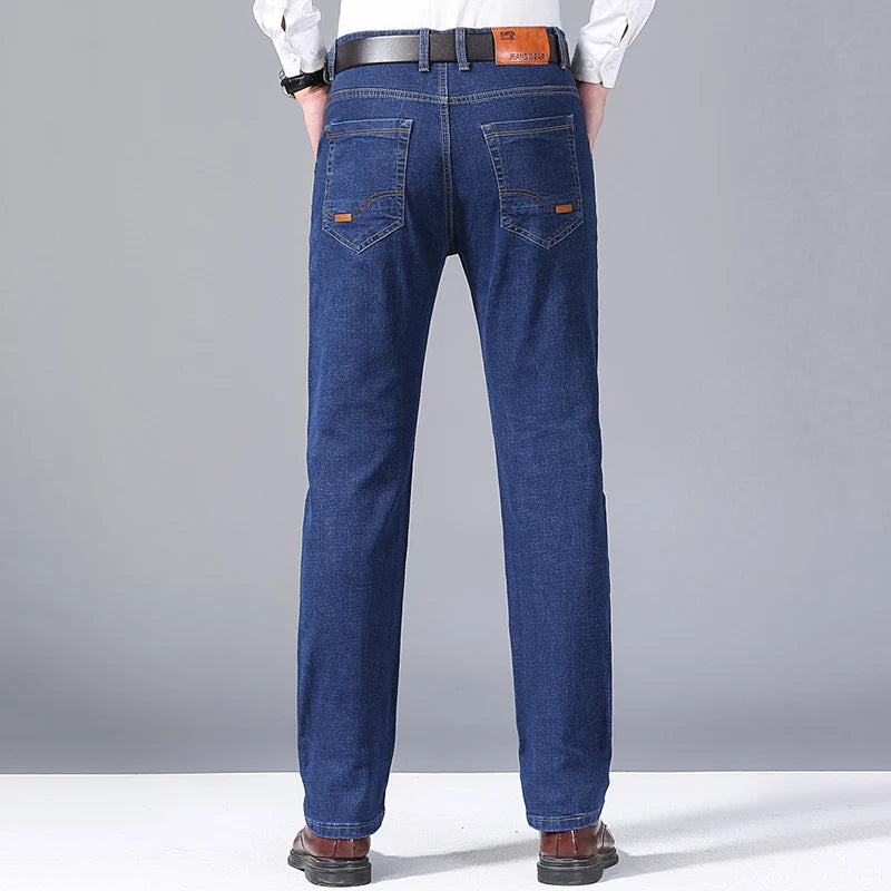 2024 Fashion Men Stretch Loose Straight Jeans Casual Elastic Slim Fit Denim Pants Male Brand Business Trousers Large size 38 40