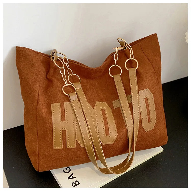 Solid Color Shoulder Bag, Trendy Letters Tote Bag, Canvas Campus Handbag for Women, Office,College,Work,Travel Hand Bags Bolsa
