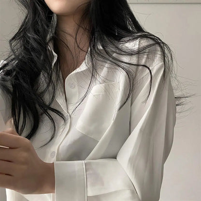 Long Sleeved Shirt And Blouse Simple Single Breasted Loose Casual Solid OL Trend Short Top Simple Elegant Fashion Women Clothes.